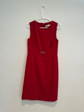 Kasper Red Sleeveless Sheath Dress with Gold Accent